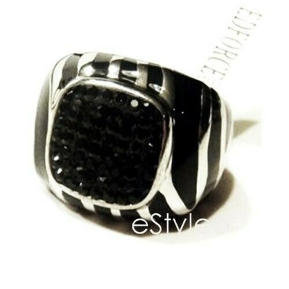 Edforce Men Ring Stainless Steel Black SZ 7